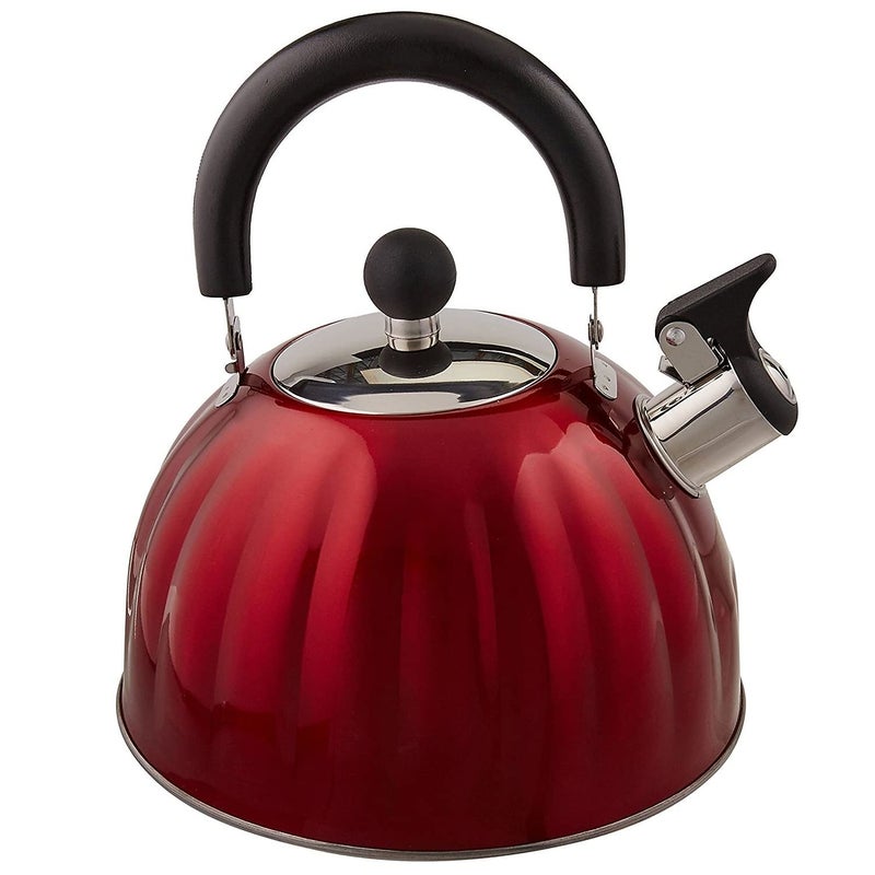 Mr. Coffee Twining 2.1 Quart Pumpkin Shaped Stainless Steel Whistling Tea Kettle, Metallic Red - Image 1